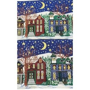 VTG Starry Snowy Night Winter Wonderland Set Of 2 Holiday Tapestry Placemats